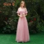 Affordable Candy Pink Bridesmaid Dresses 2019 A-Line / Princess Appliques Lace Floor-Length / Long Ruffle Wedding Party Dresses