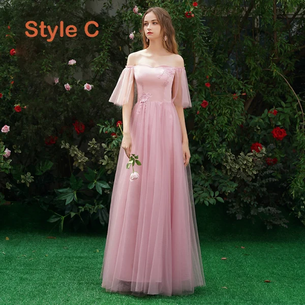 Affordable Candy Pink Bridesmaid Dresses 2019 A-Line / Princess Appliques Lace Floor-Length / Long Ruffle Wedding Party Dresses