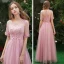 Affordable Candy Pink Bridesmaid Dresses 2019 A-Line / Princess Appliques Lace Floor-Length / Long Ruffle Wedding Party Dresses