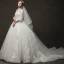 Vintage Ivory / Creme Durchsichtige Brautkleider / Hochzeitskleider 2019 A Linie Stehkragen Geschwollenes 3/4 Ärmel Rückenfreies Applikationen Spitze Kapelle-Schleppe