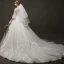 Vintage Ivory / Creme Durchsichtige Brautkleider / Hochzeitskleider 2019 A Linie Stehkragen Geschwollenes 3/4 Ärmel Rückenfreies Applikationen Spitze Kapelle-Schleppe
