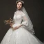 Vintage Ivory / Creme Durchsichtige Brautkleider / Hochzeitskleider 2019 A Linie Stehkragen Geschwollenes 3/4 Ärmel Rückenfreies Applikationen Spitze Kapelle-Schleppe