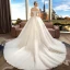 Schöne Ivory / Creme Schwangere Brautkleider / Hochzeitskleider 2019 Empire Off Shoulder Kurze Ärmel Rückenfreies Applikationen Spitze Perle Strass Kapelle-Schleppe