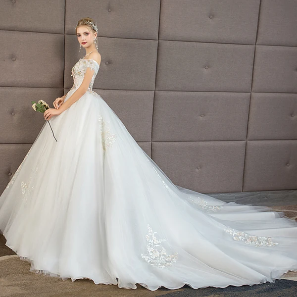 Schöne Ivory / Creme Schwangere Brautkleider / Hochzeitskleider 2019 Empire Off Shoulder Kurze Ärmel Rückenfreies Applikationen Spitze Perle Strass Kapelle-Schleppe
