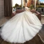 Schöne Ivory / Creme Schwangere Brautkleider / Hochzeitskleider 2019 Empire Off Shoulder Kurze Ärmel Rückenfreies Applikationen Spitze Perle Strass Kapelle-Schleppe