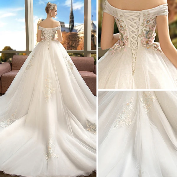 Schöne Ivory / Creme Schwangere Brautkleider / Hochzeitskleider 2019 Empire Off Shoulder Kurze Ärmel Rückenfreies Applikationen Spitze Perle Strass Kapelle-Schleppe