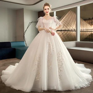 Affordable Ivory Pregnant Wedding Dresses 2019 Empire V Neck 1 2 Sleeves Backless Appliques Lace Chapel Train Ruffle