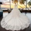 Luxus / Herrlich Ivory / Creme Durchsichtige Brautkleider / Hochzeitskleider 2019 Ballkleid Eckiger Ausschnitt 3/4 Ärmel Rückenfreies Applikationen Spitze Glanz Tülle Kathedrale Schleppe Rüschen