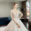 Luxus / Herrlich Ivory / Creme Durchsichtige Brautkleider / Hochzeitskleider 2019 Ballkleid Eckiger Ausschnitt 3/4 Ärmel Rückenfreies Applikationen Spitze Glanz Tülle Kathedrale Schleppe Rüschen
