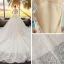 Luxus / Herrlich Ivory / Creme Durchsichtige Brautkleider / Hochzeitskleider 2019 Ballkleid Eckiger Ausschnitt 3/4 Ärmel Rückenfreies Applikationen Spitze Glanz Tülle Kathedrale Schleppe Rüschen