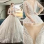 Luxus / Herrlich Ivory / Creme Durchsichtige Brautkleider / Hochzeitskleider 2019 Ballkleid Eckiger Ausschnitt 3/4 Ärmel Rückenfreies Applikationen Spitze Glanz Tülle Kathedrale Schleppe Rüschen