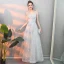 Abordable Argenté Robe De Soirée 2019 Princesse Bretelles Spaghetti Sans Manches Appliques En Dentelle Longue Volants Dos Nu Robe De Ceremonie