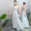 Abordable Argenté Robe De Soirée 2019 Princesse Bretelles Spaghetti Sans Manches Appliques En Dentelle Longue Volants Dos Nu Robe De Ceremonie