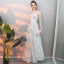 Abordable Argenté Robe De Soirée 2019 Princesse Bretelles Spaghetti Sans Manches Appliques En Dentelle Longue Volants Dos Nu Robe De Ceremonie