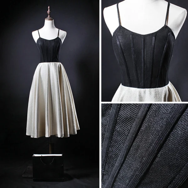 Modern / Fashion Black Homecoming Graduation Dresses 2018 A-Line / Princess Spaghetti Straps Sleeveless Tea-length Ruffle Backless Formal Dresses