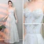 Abordable Argenté Robe De Soirée 2019 Princesse Bretelles Spaghetti Sans Manches Appliques En Dentelle Longue Volants Dos Nu Robe De Ceremonie