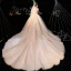 Fabuleux Champagne Transparentes Robe De Mariée 2019 Robe Boule Col Haut 3/4 Manches Dos Nu Appliques En Dentelle Perlage Glitter Tulle Cathedral Train Volants