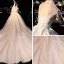 Fabuleux Champagne Transparentes Robe De Mariée 2019 Robe Boule Col Haut 3/4 Manches Dos Nu Appliques En Dentelle Perlage Glitter Tulle Cathedral Train Volants