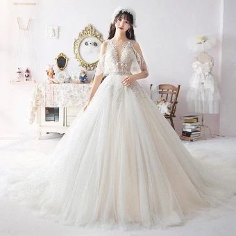 Illusion Ivory Wedding Dresses 2019 A Line Princess See Through Deep V Neck Backless 1 2 Sleeves Appliques Lace Beading Chapel Train Ruffle Spring