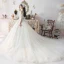 Illusion Ivoire Robe De Mariée 2019 Princesse Transparentes Col v profond Dos Nu 1/2 Manches Appliques En Dentelle Perlage Chapel Train Volants Printemps