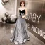 Bling Bling Grey See-through Evening Dresses  2019 A-Line / Princess Scoop Neck 3/4 Sleeve Backless Glitter Polyester Floor-Length / Long Ruffle Formal Dresses