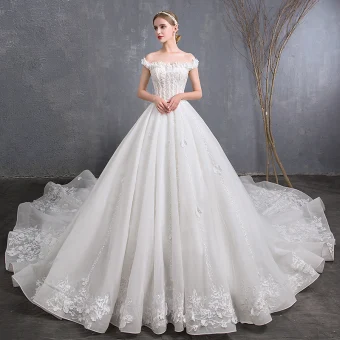 Best Ivory Wedding Dresses 2019 A Line Princess Off The Shoulder Short Sleeve Backless Appliques Lace Beading Cathedral Train