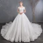 Beste Ivory / Creme Brautkleider / Hochzeitskleider 2019 A Linie Off Shoulder Kurze Ärmel Rückenfreies Applikationen Spitze Perlenstickerei Kathedrale Schleppe