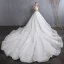 Beste Ivory / Creme Brautkleider / Hochzeitskleider 2019 A Linie Off Shoulder Kurze Ärmel Rückenfreies Applikationen Spitze Perlenstickerei Kathedrale Schleppe