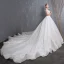 Beste Ivory / Creme Brautkleider / Hochzeitskleider 2019 A Linie Off Shoulder Kurze Ärmel Rückenfreies Applikationen Spitze Perlenstickerei Kathedrale Schleppe