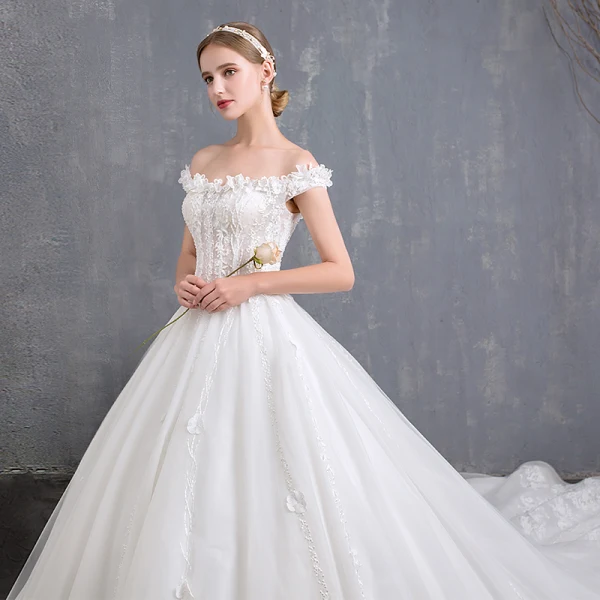 Beste Ivory / Creme Brautkleider / Hochzeitskleider 2019 A Linie Off Shoulder Kurze Ärmel Rückenfreies Applikationen Spitze Perlenstickerei Kathedrale Schleppe