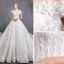 Beste Ivory / Creme Brautkleider / Hochzeitskleider 2019 A Linie Off Shoulder Kurze Ärmel Rückenfreies Applikationen Spitze Perlenstickerei Kathedrale Schleppe