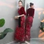 Modern / Fashion Burgundy Suede Evening Dresses  2019 Trumpet / Mermaid Deep V-Neck 3/4 Sleeve Sash Beading Tassel Floor-Length / Long Ruffle Casual Formal Dresses