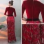 Modern / Fashion Burgundy Suede Evening Dresses  2019 Trumpet / Mermaid Deep V-Neck 3/4 Sleeve Sash Beading Tassel Floor-Length / Long Ruffle Casual Formal Dresses