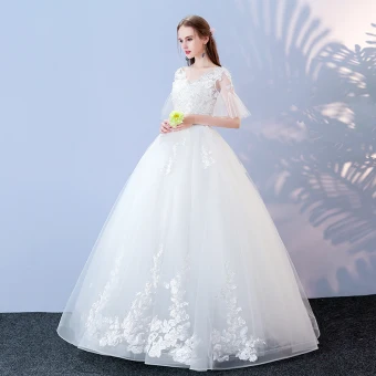 Abordable Blanche Robe De Mariée 2017 Robe Boule V Cou 1 2 Manches Dos Nu Appliques En Dentelle Paillettes Perle Longue