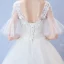 Affordable White Wedding Dresses 2017 Ball Gown V-Neck 1/2 Sleeves Backless Appliques Lace Sequins Pearl Floor-Length / Long