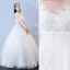 Affordable White Wedding Dresses 2017 Ball Gown V-Neck 1/2 Sleeves Backless Appliques Lace Sequins Pearl Floor-Length / Long