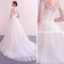 Abordable Ivoire Transparentes Robe De Mariée 2019 Princesse De l'épaule Manches Courtes Dos Nu Appliques En Dentelle Tribunal Train Volants