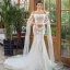 Elegant Ivory Beach Wedding Dresses 2023 Trumpet / Mermaid Off-The-Shoulder Long Sleeve Backless Appliques Lace Court Train Ruffle