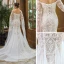 Elegant Ivory Beach Wedding Dresses 2023 Trumpet / Mermaid Off-The-Shoulder Long Sleeve Backless Appliques Lace Court Train Ruffle