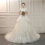 Vintage / Originale Ivoire Transparentes Robe De Mariée 2019 Princesse Col Haut Manches Courtes Dos Nu Appliques En Dentelle Perlage Gland Perle Faux Diamant Cathedral Train