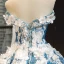 Sparkly Flower Fairy Pool Blue Dancing Prom Dresses 2023 Ball Gown Off-The-Shoulder Short Sleeve Appliques Flower Beading Pearl Floor-Length / Long Ruffle
