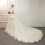 Vintage / Originale Ivoire Transparentes Robe De Mariée 2019 Princesse Col Haut Manches Courtes Dos Nu Appliques En Dentelle Perlage Gland Perle Faux Diamant Cathedral Train