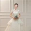 Vintage / Originale Ivoire Transparentes Robe De Mariée 2019 Princesse Col Haut Manches Courtes Dos Nu Appliques En Dentelle Perlage Gland Perle Faux Diamant Cathedral Train