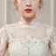 Vintage / Originale Ivoire Transparentes Robe De Mariée 2019 Princesse Col Haut Manches Courtes Dos Nu Appliques En Dentelle Perlage Gland Perle Faux Diamant Cathedral Train