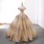 Scintillantes Champagne Dansant Robe De Bal 2023 Robe Boule De l'épaule Manches Courtes Paillettes Longue Dos Nu Robe De Ceremonie