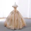 Scintillantes Champagne Dansant Robe De Bal 2023 Robe Boule De l'épaule Manches Courtes Paillettes Longue Dos Nu Robe De Ceremonie