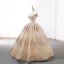 Scintillantes Champagne Dansant Robe De Bal 2023 Robe Boule De l'épaule Manches Courtes Paillettes Longue Dos Nu Robe De Ceremonie