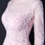 Elegante Rosa Durchsichtige Abendkleider 2019 A Linie Rundhalsausschnitt Lange Ärmel Applikationen Spitze Perlenstickerei Lange Rüschen Festliche Kleider