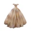 Scintillantes Champagne Dansant Robe De Bal 2023 Robe Boule De l'épaule Manches Courtes Paillettes Longue Dos Nu Robe De Ceremonie