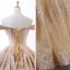 Scintillantes Champagne Dansant Robe De Bal 2023 Robe Boule De l'épaule Manches Courtes Paillettes Longue Dos Nu Robe De Ceremonie